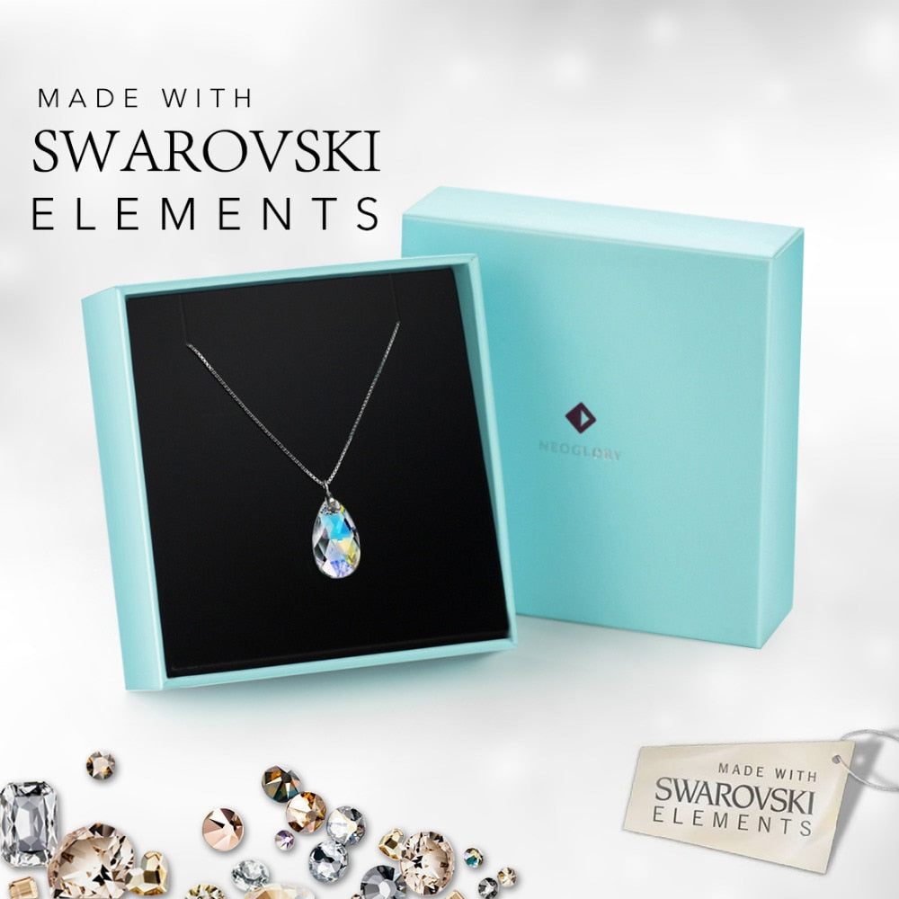 Neoglory Jewelry Water Drop Crystal &amp; S925 Silver Pendant Necklace Embellished With Crystals From Swarovski Hot New Gift - Charlie Dolly