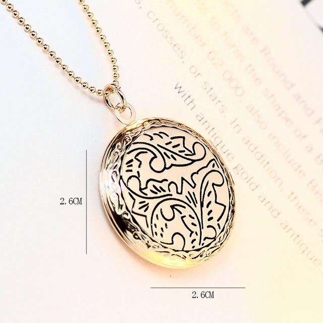 Memory Plant Engraved Can Put Photo Inside Photo Frame Round Locket Necklace DIY Picture Special Girls Jewelry Gift - Charlie Dolly