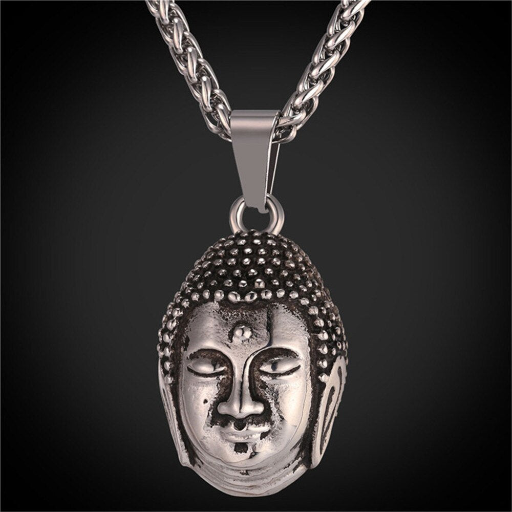 gold color Buddha necklace for men jewelry with stainless steel chain buddhist accessories lucky jewelry P2478G - Charlie Dolly