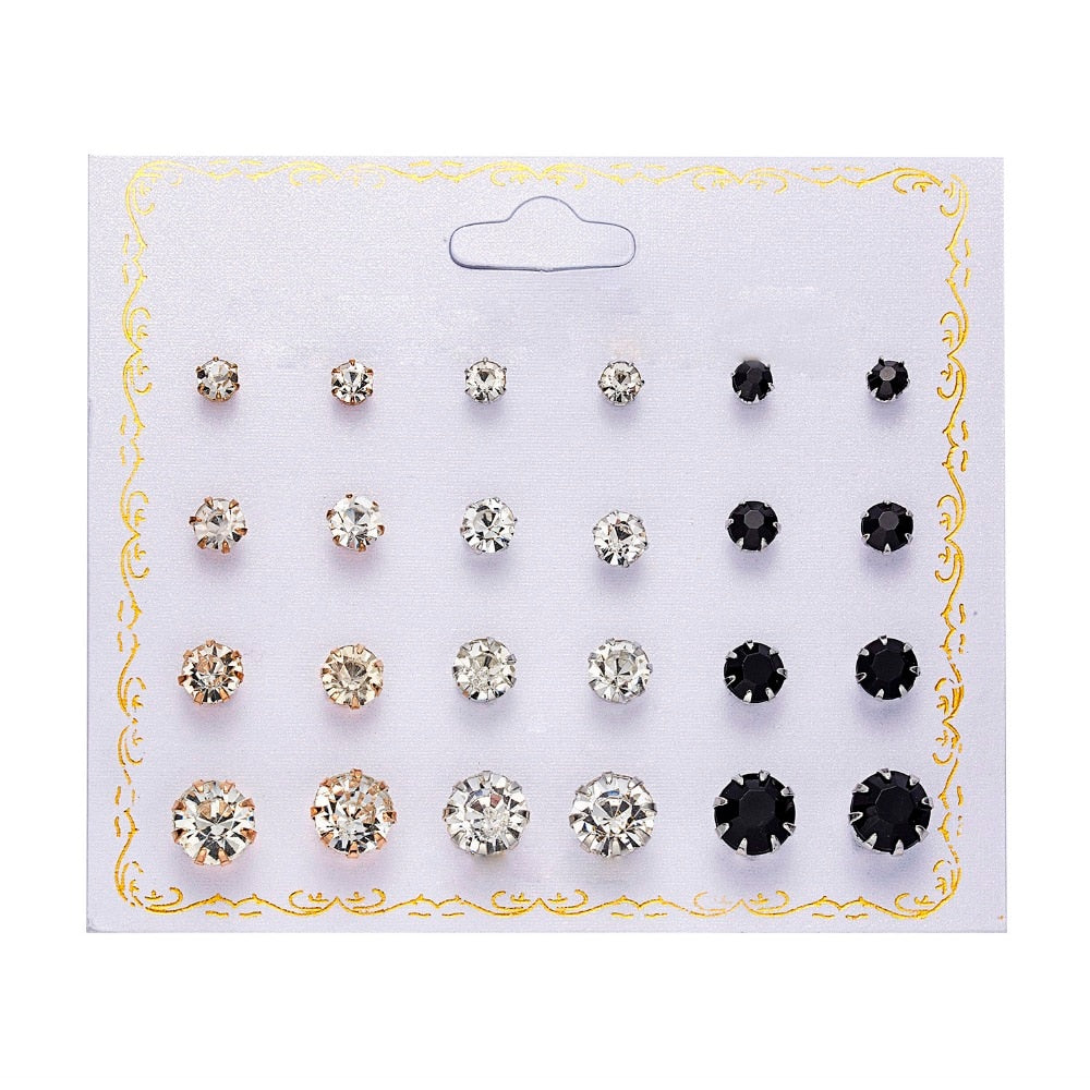12 pairs/set Crystal Simulated Pearl Earrings Set Women Jewelry Accessories Piercing Ball Stud Earring kit Bijouteria brincos - Charlie Dolly