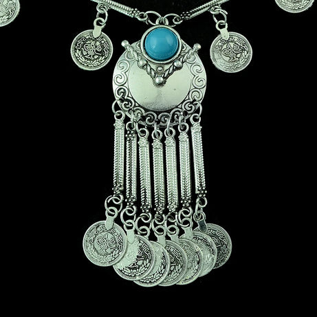 Turkish Coin Stone Tassel Bib Choker Necklace Jewelry