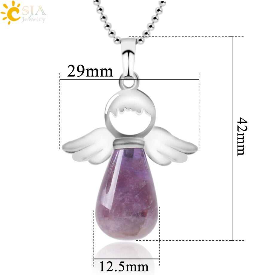 CSJA Angel Natural Stone Necklaces Pink Quartz Lapis Lazuli Necklace Angels Pendants for Women Purple Female Jewelry E947 - Charlie Dolly