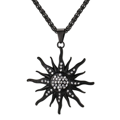 Kpop Necklace Rhinestone Gold/Black Color Sunflower Stainless Steel Pendant For Women Gift Wholesale Jewelry Necklaces P313