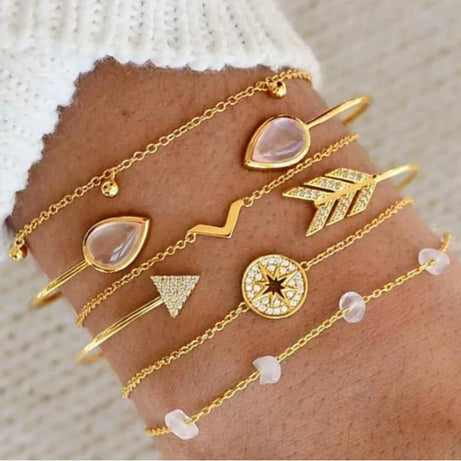 Boho Charm and Crystal Bead Bangle Bracelet Set
