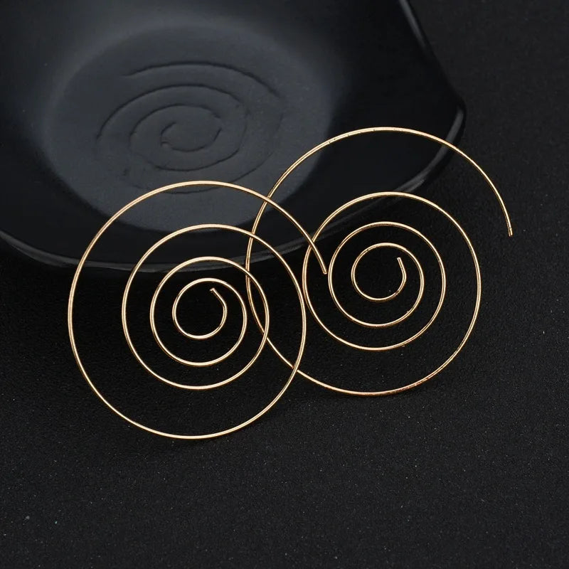 Hyperbole Big Spiral Drop Earring for Women Punk Simple Jewelry Tiny Minimalist Multilayer Round Pendientes Boho Party Girl Gift