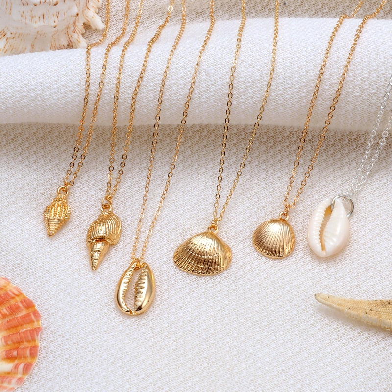 Hesiod Antique Gold Color Chain Summer Beach Jewlery Starfish Shell Pendant Necklace for Women - Charlie Dolly