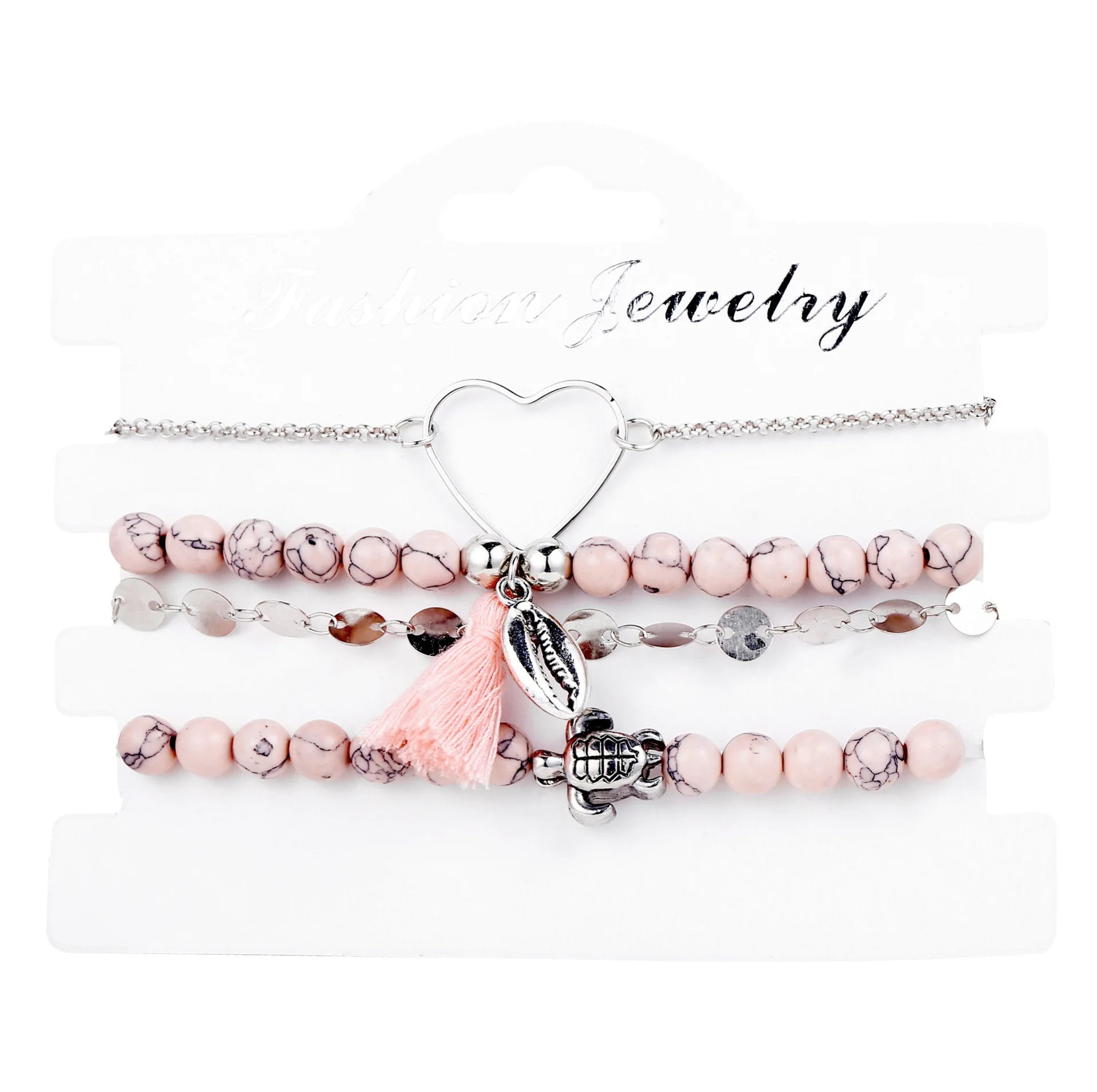 Boho Bangle For women Turtle Elephant Heart Shell Star Moon Bow Arrow Map Crystal Charm Bead Bracelet Set Bohemian Jewelry