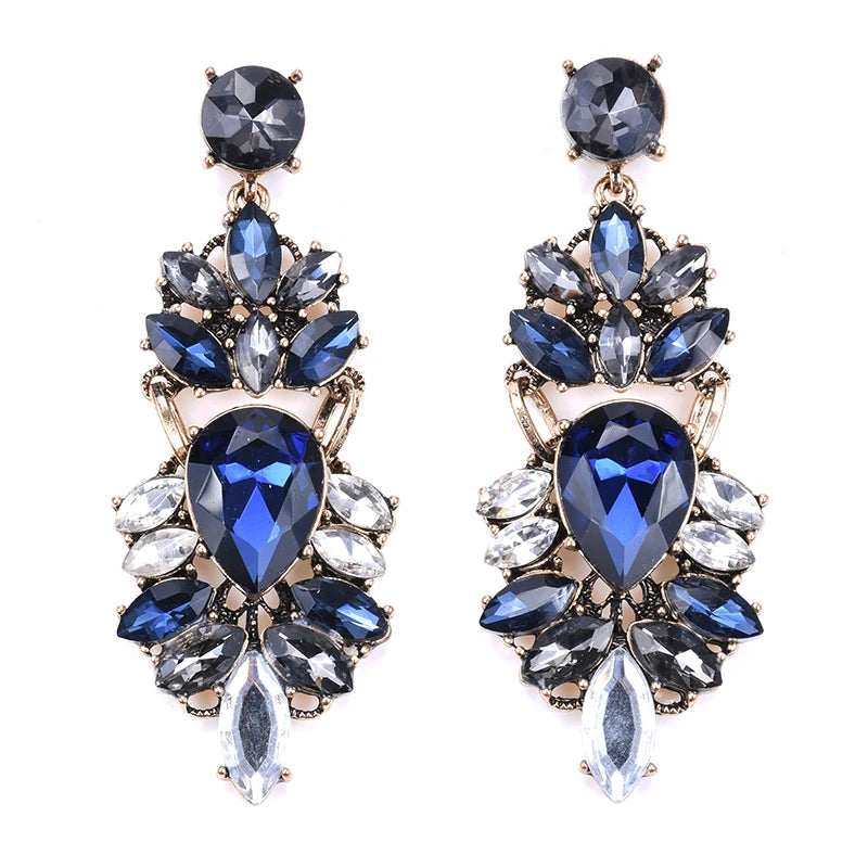 Boho Ethnic Water Crystal Drop Earrings Women's Jewellery Geometric Statement Long Dangle Earring Femme Indian Big Earring