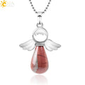 CSJA Angel Natural Stone Necklaces Pink Quartz Lapis Lazuli Necklace Angels Pendants for Women Purple Female Jewelry E947 - Charlie Dolly