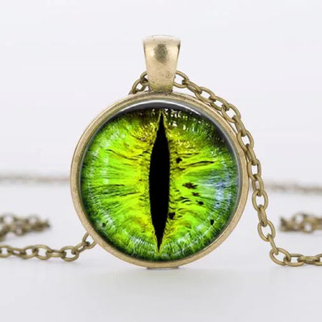 Red Cat Eye & Dragon Eye Glass Cabochon Pendant Necklace, Handmade Gothic Talisman