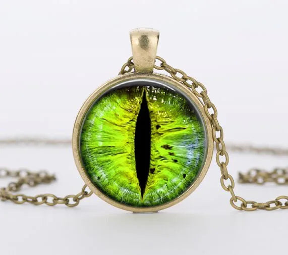 Red Cat Eye Charms Necklace Dragon Eyes Photo Glass Cabochon Handmade Black Chain Necklaces