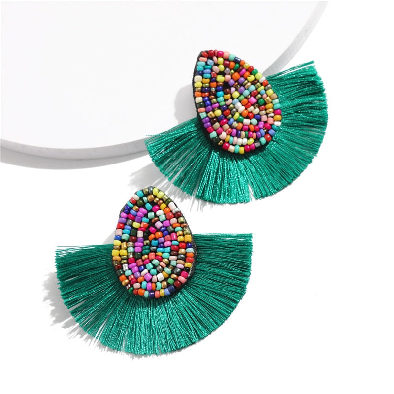 Colorful Beaded Tassel Earrings for Women Fashion Wedding Big Statement Earrings Female 2022 Fringe Hanging Earings Jewelry - Charlie Dolly