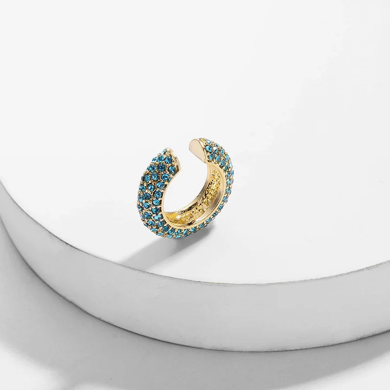 Boho Crystal Ear Cuff Brincos C Shape Colorful No Pierced Statement Earring for Women Charm Clip Wedding Jewelry  2019