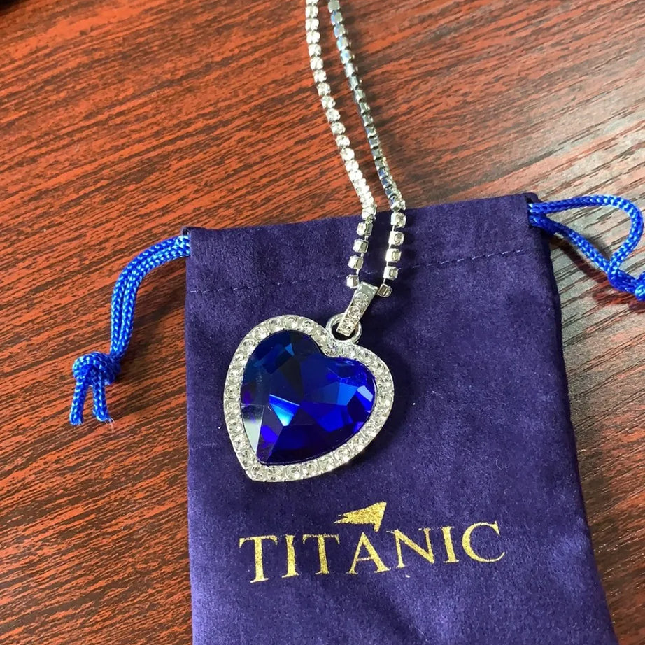 Titanic Heart of Ocean Blue Crystal Pendant Necklace, Timeless Love Amulet