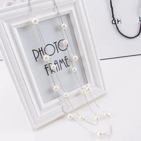 Simulated Pearl Long Double Layer Necklace Jewelry