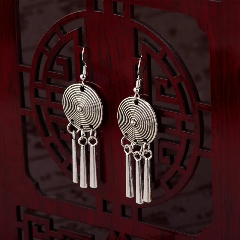 2020 Ethnic Indian Women's Flower Hollow Gypsy Silver Color Drop Earrings Cylindrical Tassel Boho Tribal Jewelry India Jhumki