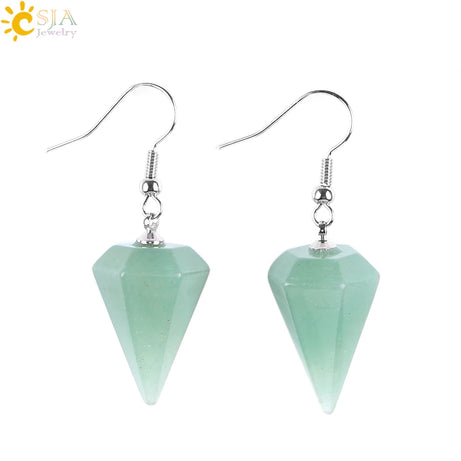 CSJA Bohemian Pyramid Drop Earrings Jewelry Earrings for Women Natural Stone Pink White Purple Crystal Quartz Lapis Lazuli E736 - Charlie Dolly