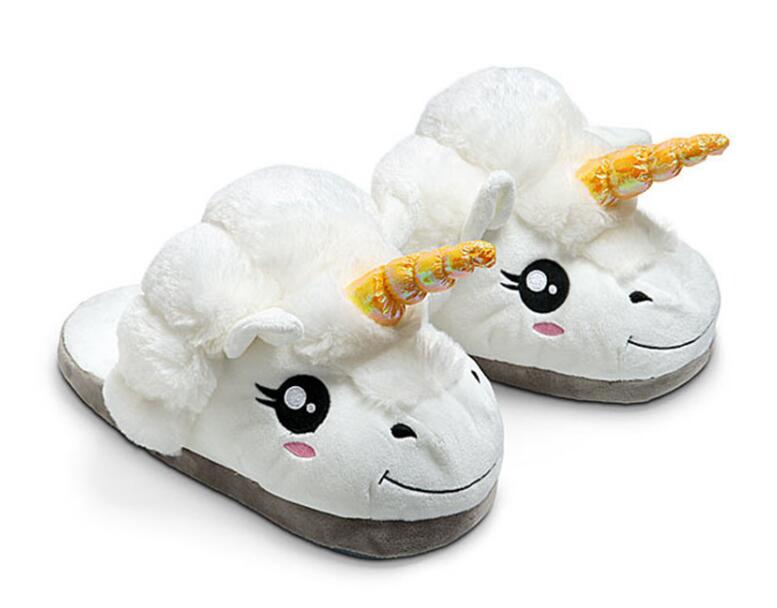 Size 36-41 Adult Unicorn Home Slippers Women Unicornio Pantufa Cute Shoes Cartoon Fur Unisex Indoor Chausson Licorne Chinelo k46 - Charlie Dolly