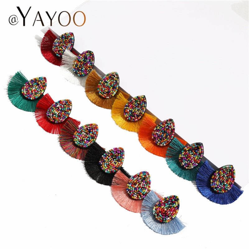 Colorful Beaded Tassel Earrings for Women Fashion Wedding Big Statement Earrings Female 2022 Fringe Hanging Earings Jewelry - Charlie Dolly