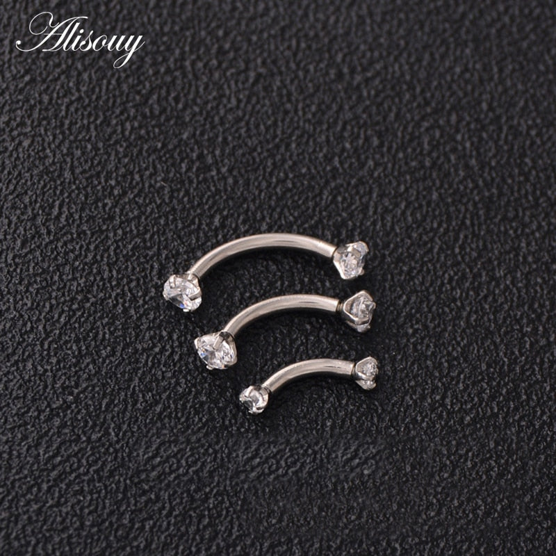 Alisouy 1pc 16G Surgical Steel 3mm Crystal Zircon Eyebrow Body Piercing Curved Barbell Lip Ring Snug Daith Helix Rook Earring - Charlie Dolly