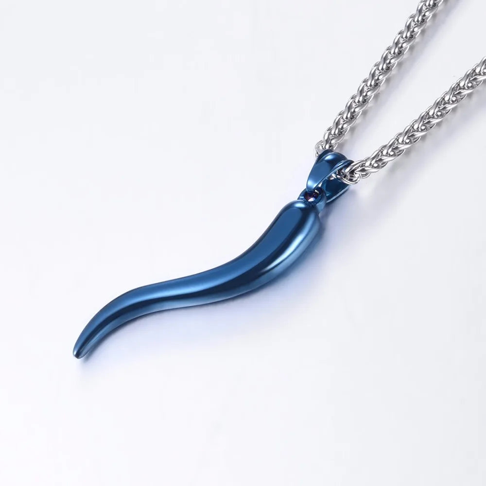 Italian Horn Pendant Necklace Gold/Stainless Steel/Rose Gold/Blue Cornicello/Cornetto Amulet Italian Jewelry GP2407M - Charlie Dolly