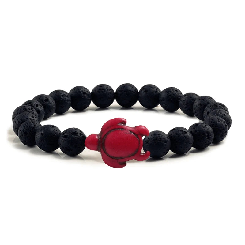 Summer Beach Sea Turtle Beads Bracelet for Men Charm Black Lava Natural Stone Strand Bracelets Elastic Women Boho Jewelry Gifts