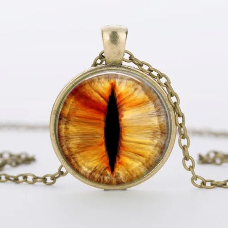Red Cat Eye & Dragon Eye Glass Cabochon Pendant Necklace, Handmade Gothic Talisman