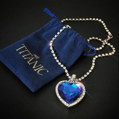 Titanic Heart of Ocean Blue Crystal Pendant Necklace, Timeless Love Amulet