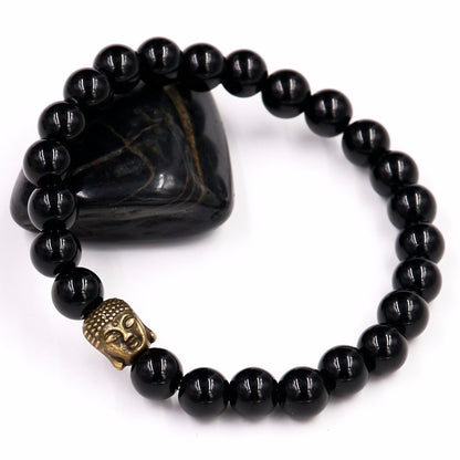 2Pcs 8MM Black Onyxl Natural Stone Bracelets Pendent Charm Bracelets For Men Jewelry Gift Buddha Strand Bracelets Women