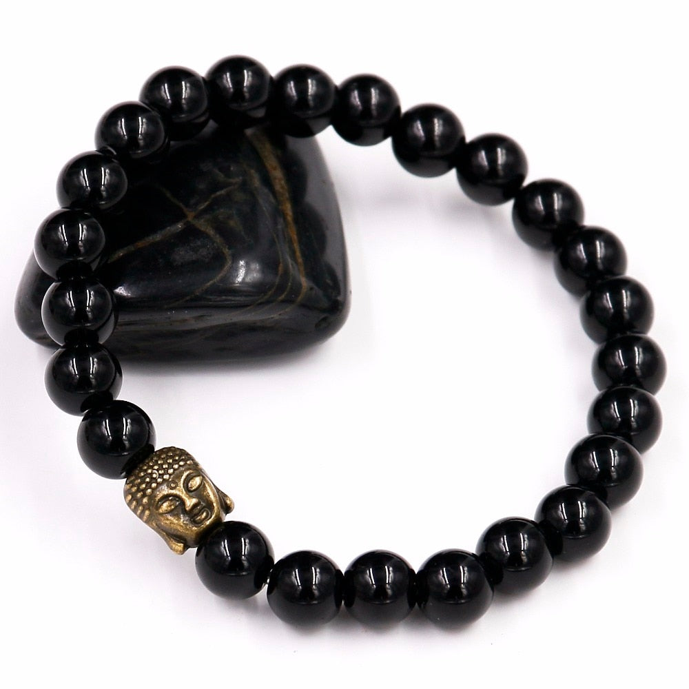 2Pcs 8MM Black Onyxl Natural Stone Bracelets Pendent Charm Bracelets For Men Jewelry Gift Buddha Strand Bracelets Women - Charlie Dolly