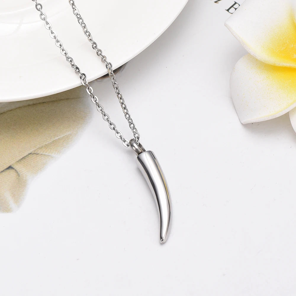 Stainless Steel Italian Horn Cremation Urn Necklace Memorial Keepsake Pendant Men/Women Funeral Holder Locket Jewelry Cremation - Charlie Dolly