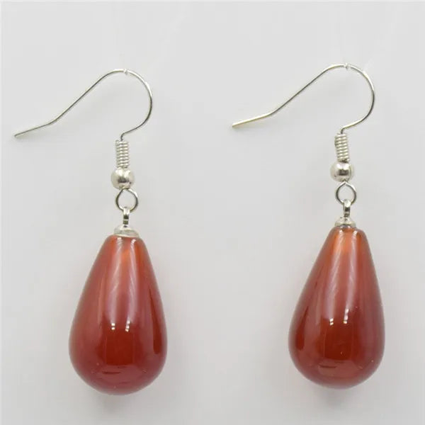 Natural Stone Tear Water Drop Beads Pendant Dangle Earring Black Obsidian Pink Clear Quartz Drop Hook Earrings Women Jewelry