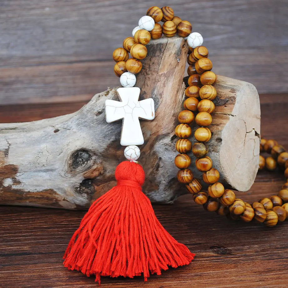 Wood Bead Star Tassel Long Necklace Jewelry
