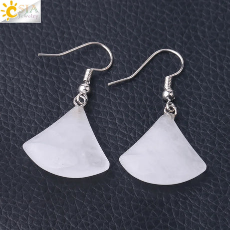 1pc Natural Stone Drop Earrings for Women Small Fan-shaped Earring Purple Pink Quartz Lapis Lazuli Crystal Tiger Eye F828 - Charlie Dolly