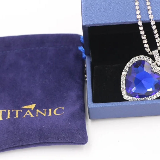 Titanic Heart of Ocean Blue Crystal Pendant Necklace, Timeless Love Amulet