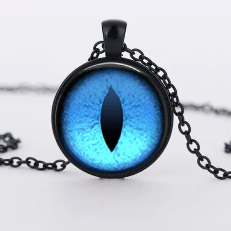 Red Cat Eye & Dragon Eye Glass Cabochon Pendant Necklace, Handmade Gothic Talisman