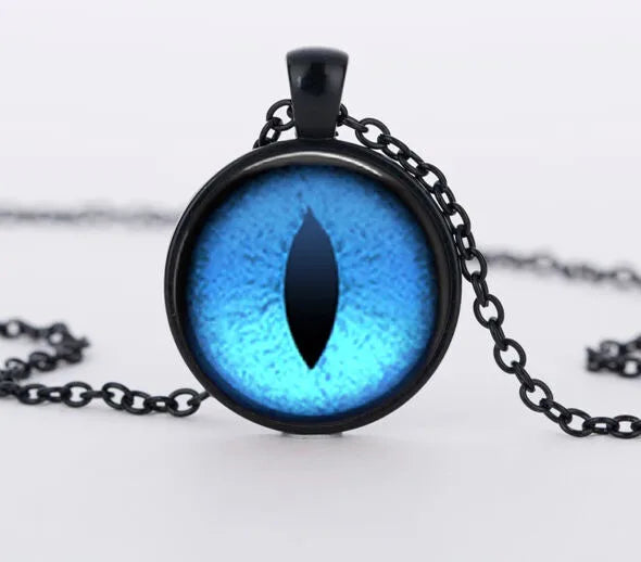 Red Cat Eye Charms Necklace Dragon Eyes Photo Glass Cabochon Handmade Black Chain Necklaces