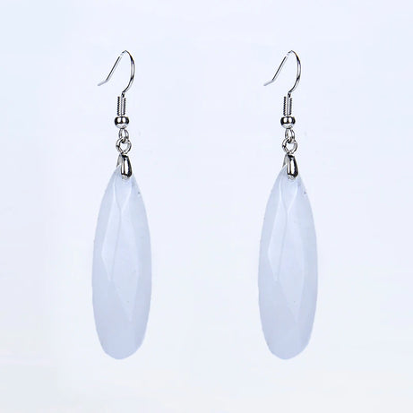 Silver Plated Long Water Drop Section Lapis Lazuli Pink Quartz Stone Hook Drop Earrings Elegant Women's Earring Fashion Jewelry - Charlie Dolly