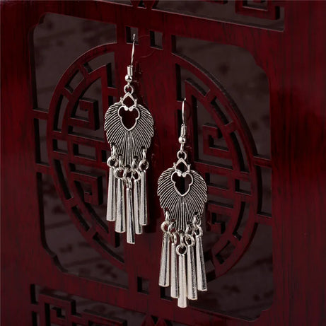 Silver Jhumka Flower Tassel Ethnic Earrings Jewelry