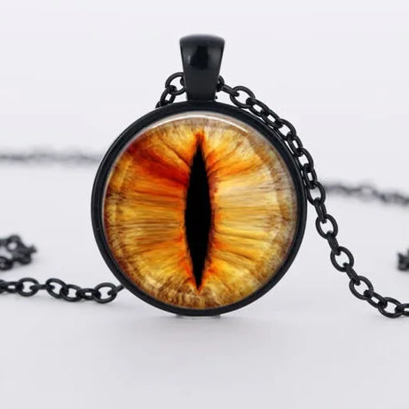 Red Cat Eye & Dragon Eye Glass Cabochon Pendant Necklace, Handmade Gothic Talisman