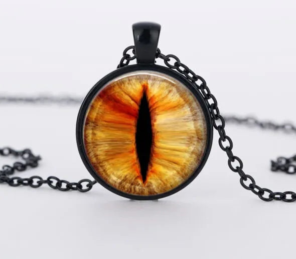 Red Cat Eye Charms Necklace Dragon Eyes Photo Glass Cabochon Handmade Black Chain Necklaces