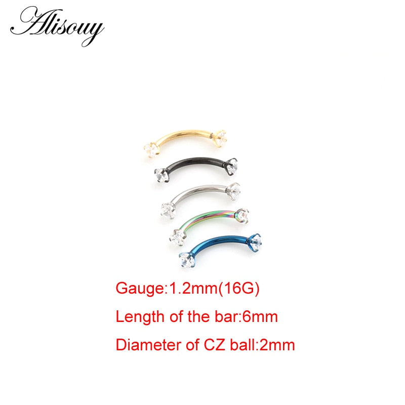 Alisouy 1pc 16G Surgical Steel 3mm Crystal Zircon Eyebrow Body Piercing Curved Barbell Lip Ring Snug Daith Helix Rook Earring - Charlie Dolly