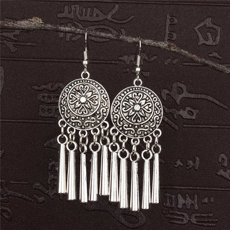 Silver Jhumka Flower Tassel Ethnic Earrings Jewelry