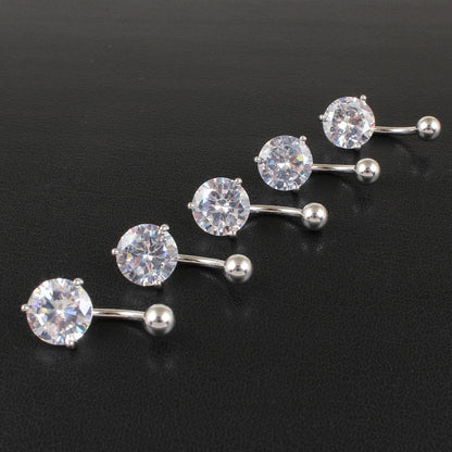 Belly button ring real 925 sterling silver prong 10mm zircon clear stone body jewelry free shipping navel ring piercing jewelry