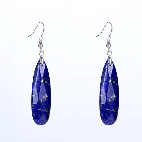 Silver Plated Long Water Drop Section Lapis Lazuli Pink Quartz Stone Hook Drop Earrings Elegant Women's Earring Fashion Jewelry - Charlie Dolly