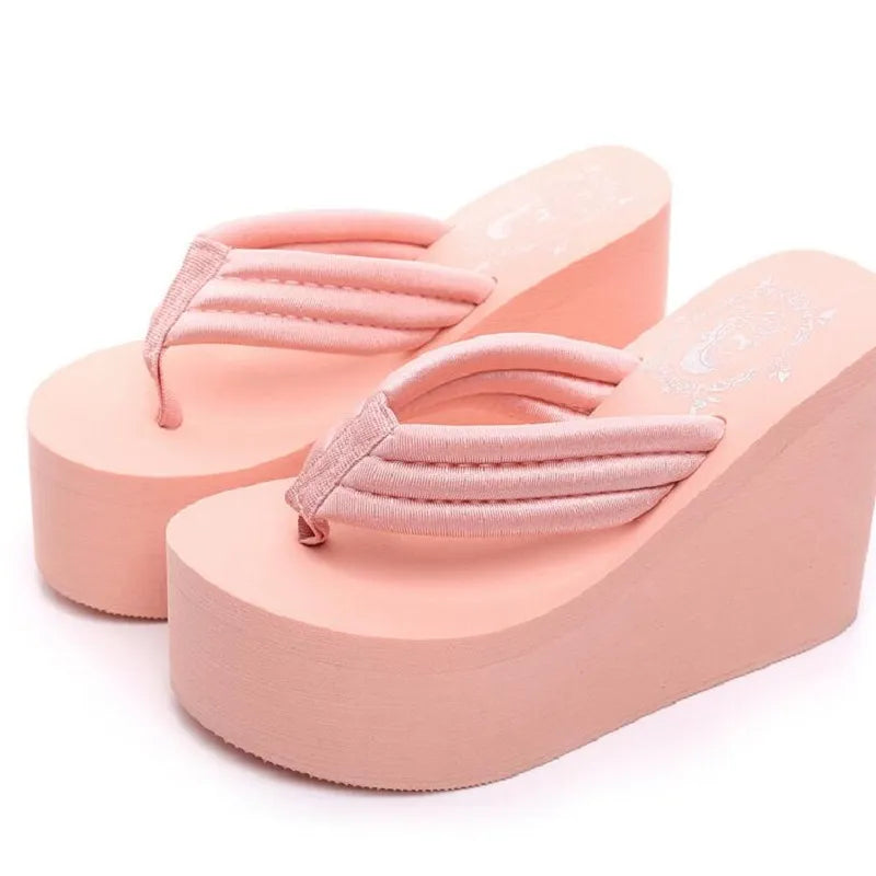 Women Fashion Summer Chunky Sole Wedges Heels Flip Flops Casual Shoes New Arrival Waterproof Taiwan Slippers Sexy Lady Sandals - Charlie Dolly