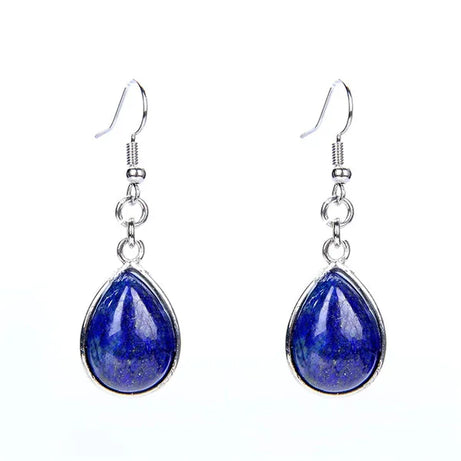 Natural Stone Teardrop Hook Earrings, Amethyst Pink Quartz Lapis Healing Jewelry