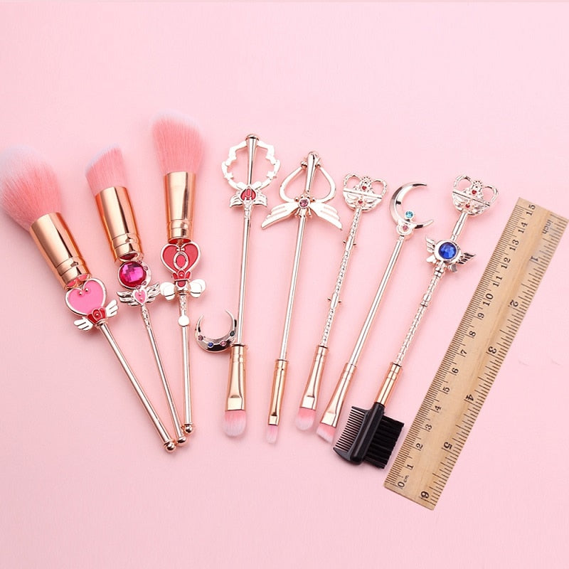 Anime Cosplay Cosmetic Brush Makeup Brushes Set 8pcs Tools kit Eye Liner Shader Foundation Powder Natural-Synthetic Pink Hair - Charlie Dolly