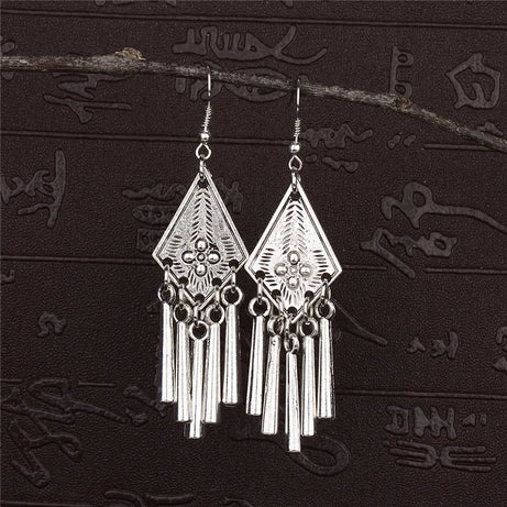 Silver Jhumka Flower Tassel Ethnic Earrings Jewelry
