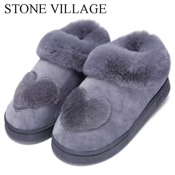 Cotton Women Slippers New Arrival Heart-Shaped  Warm Plush Winter Fur Slippers Soft Indoor Shoes Flat With Home Slippers - Charlie Dolly